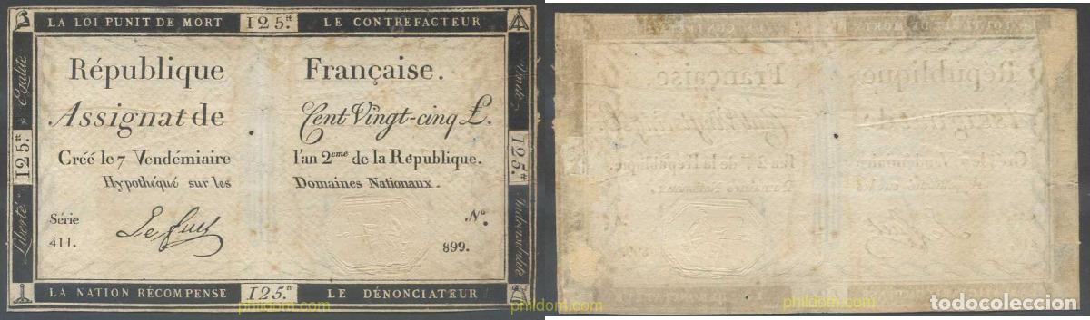 International Banknotes: 5813 FRANCIA 1793 FRANCE 125 LIVRES 1793
