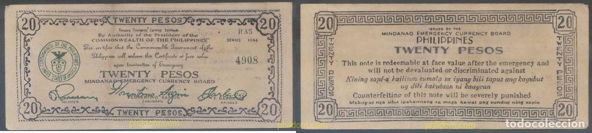 Internationale Banknoten: 5904 FILIPINAS 1944 PHILIPPINES 20 PESOS 1944