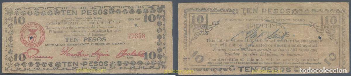 Internationale Banknoten: 5903 FILIPINAS 1943 PHILIPPINES 10 PESOS 1943