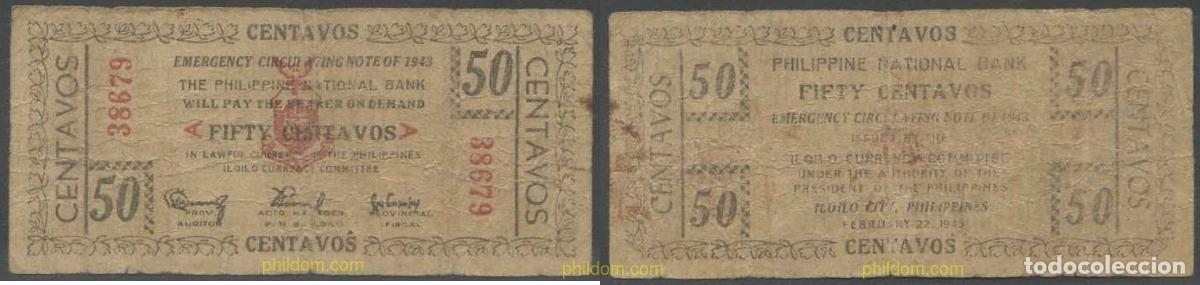 Billetes extranjeros: 5912 FILIPINAS 1943 FILIPINAS 1943 50 CENTAVOS