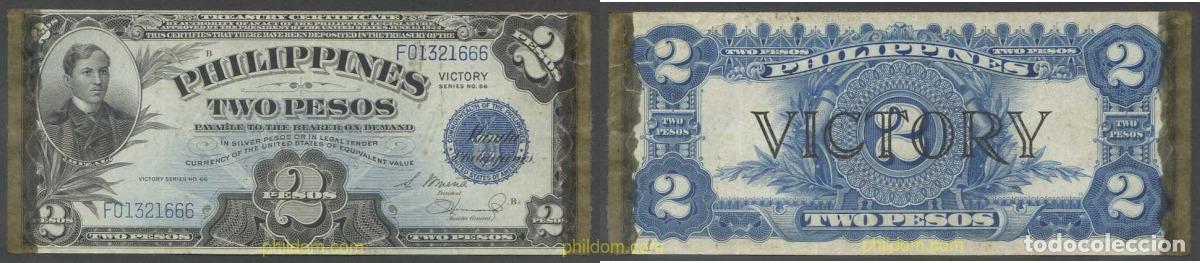Billetes extranjeros: 5926 FILIPINAS 1944 PHILIPPINES 2 PESOS VICTORY 1944