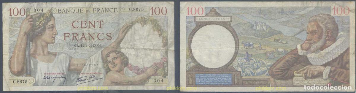 Banconote internazionali: 5973 FRANCIA 1940 FRANCE 100 FRANCS 1940