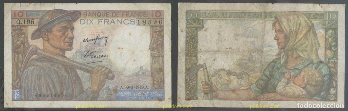 International Banknotes: 5975 FRANCIA 1949 FRANCE 10 FRANCS 1949