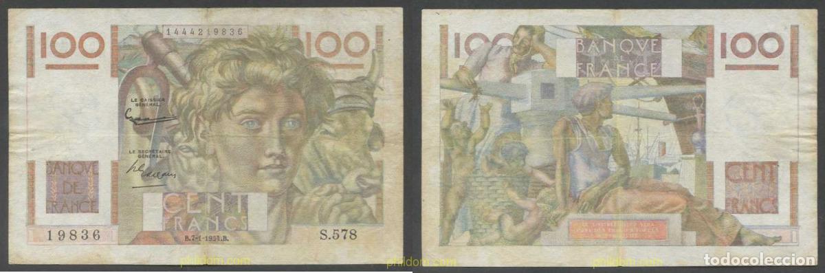 International Banknotes: 5998 FRANCIA 1954 FRANCE 100 FRANCS 1954