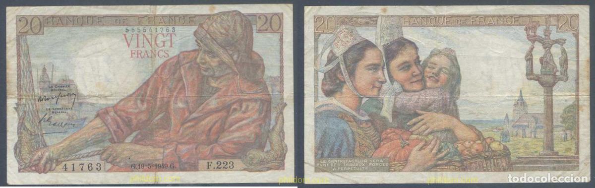 International Banknotes: 5996 FRANCIA 1949 FRANCE 20 FRANCS 1949