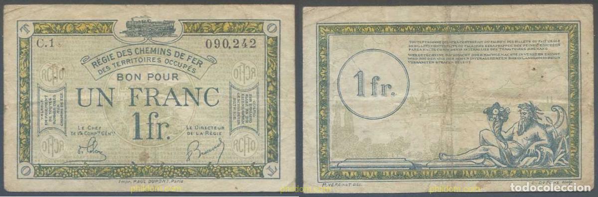 International Banknotes: 6023 FRANCIA 1923 FRANCE 1 FRANC CHEMIS DE FER 1923