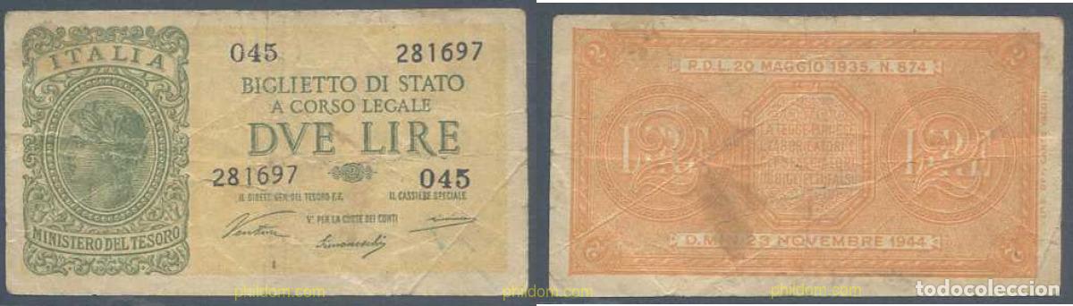 International Banknotes: 6081 ITALIA 1944 ITALIA 2 LIRE 1944