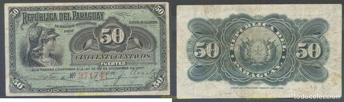 Internationale Banknoten: 6455 PARAGUAY 1907 PARAGUAY 1907 50 CENTAVOS