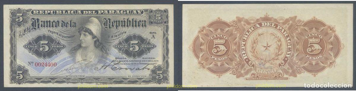 Internationale Banknoten: 6457 PARAGUAY 1907 PARAGUAY 1907 5 PESOS