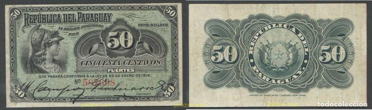 Billets internationaux: 6459 PARAGUAY 1916 PARAGUAY 1916 50 CENTAVOS