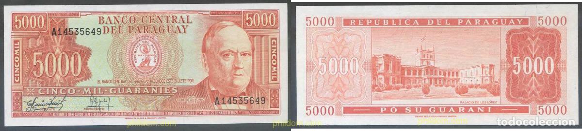 Billetes extranjeros: 6480 PARAGUAY 1982 PARAGUAY 1952 5000 GUARANIES
