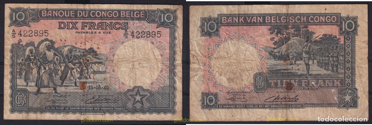 Billetes extranjeros: 6571 CONGO BELGA 1949 CONGO BELGA 1949 10 FRANCS