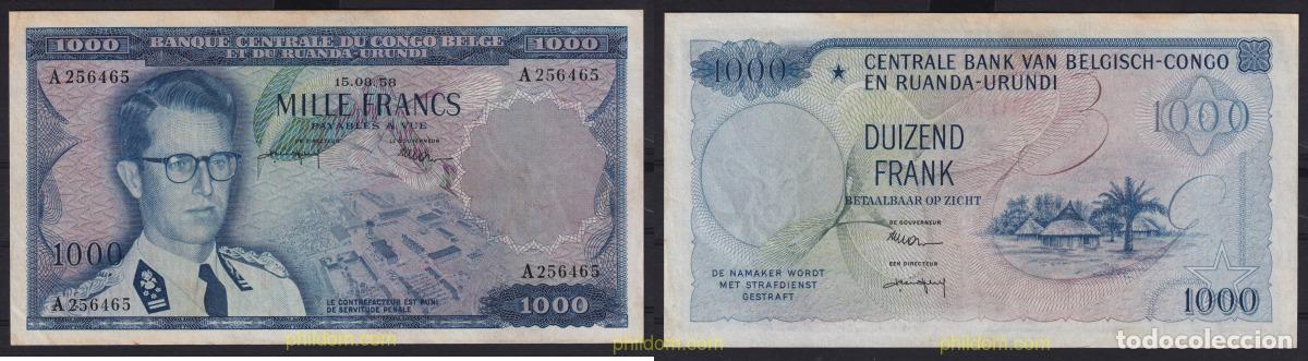 Billetes extranjeros: 6580 CONGO BELGA 1958 CONGO BELGA 1000 FRANCS 1958