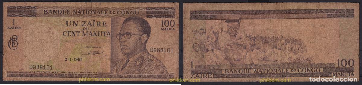 Billetes extranjeros: 6620 CONGO. Rep&uacute;blica democr&aacute;tica 1967 CONGO REPUBLICA DEMOCRATICA / KINSASA 1967 100 MAKUTA