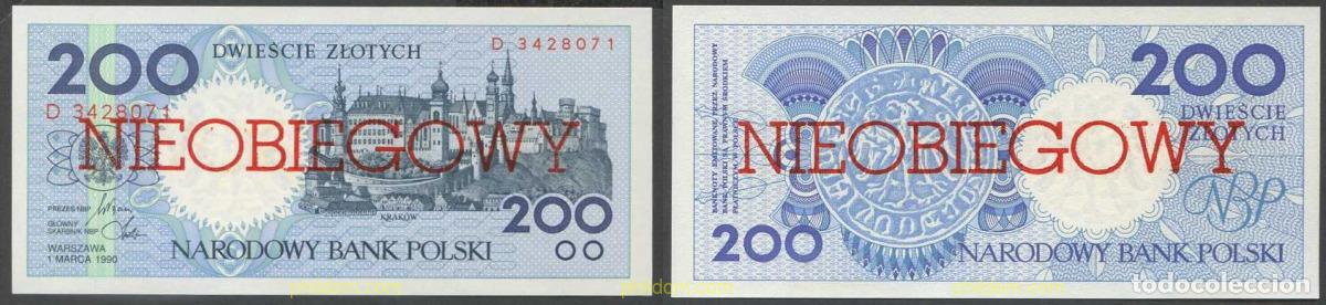 International Banknotes: 6718 POLONIA 1990 POLAND 1990 200 ZLOTYCH NIEOBIEGOWY