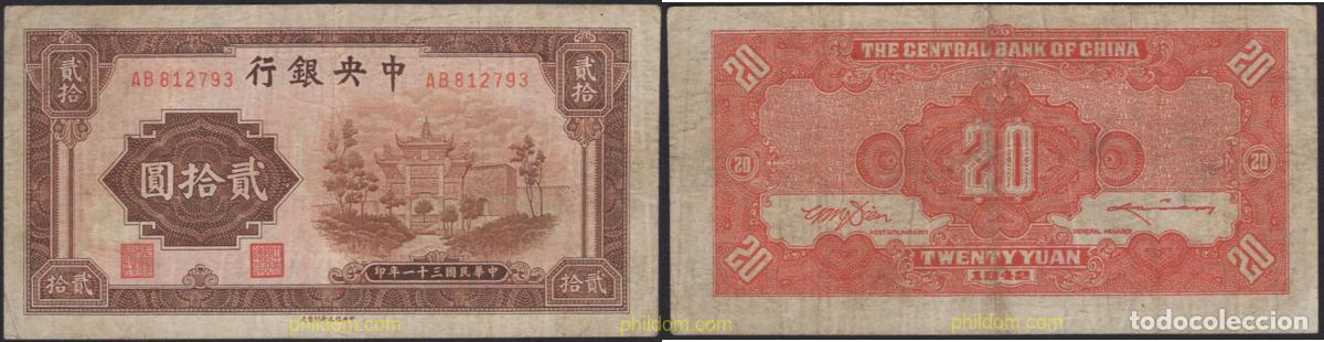Billetes extranjeros: 6987 CHINA 1942 CHINA 20 YUAN 1942