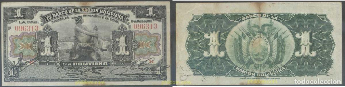 Billetes extranjeros: 7153 BOLIVIA 1911 BOLIVIA UN BOLIVIANO 1911