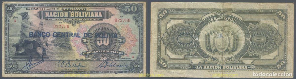 Billetes extranjeros: 7163 BOLIVIA 1911 BOLIVIA 50 BOLIVIANOS 1911