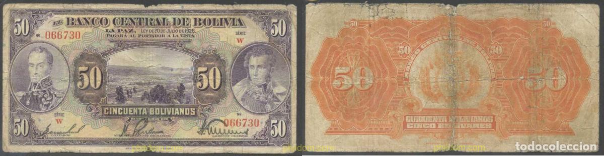 Billetes extranjeros: 7168 BOLIVIA 1928 BOLIVIA 50 BOLIVIANOS 1928