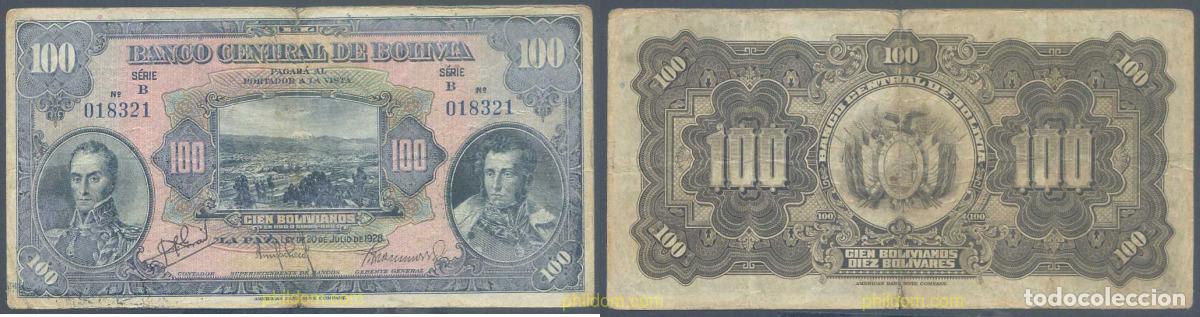 Billetes extranjeros: 7169 BOLIVIA 1928 BOLIVIA 100 BOLIVIANOS 1928