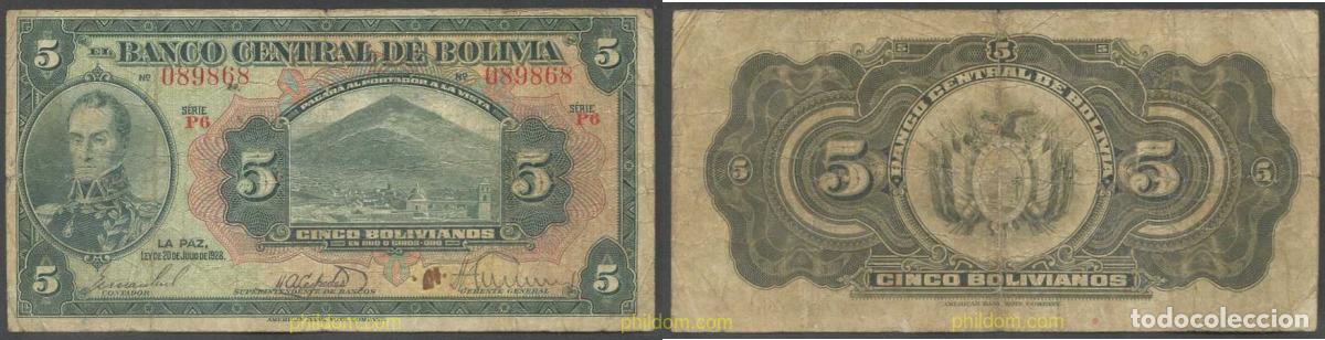 Billetes extranjeros: 7165 BOLIVIA 1928 BOLIVIA 5 BOLIVIANOS 1928