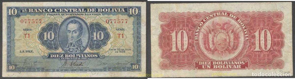 International Banknotes: 7174 BOLIVIA 1928 BOLIVIA 10 BOLIVIANOS 1928