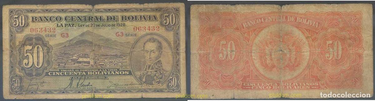 International Banknotes: 7176 BOLIVIA 1928 BOLIVIA 50 BOLIVIANOS 1928