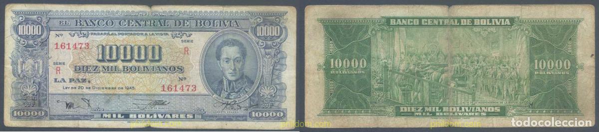 International Banknotes: 7207 BOLIVIA 1945 BOLIVIA 10000 PESOS BOLIVIANOS 1945