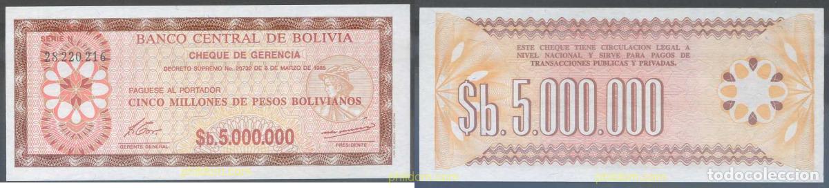 Billetes extranjeros: 7231 BOLIVIA 1985 BOLIVIA 5000000 PESOS BOLIVIANOS 1985