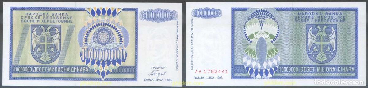 Billetes extranjeros: 7272 BOSNIA-HERZEGOVINA. Adm Serbia 1993 BOSNIA HERZEGOVINA SERBIA 10000000 DINARS 1993
