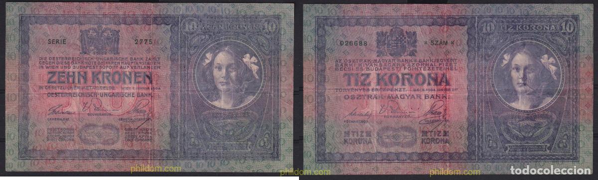 Billetes extranjeros: 7613 AUSTRIA 1904 AUSTRIA-HUNGARY 10 KRONEN 1904