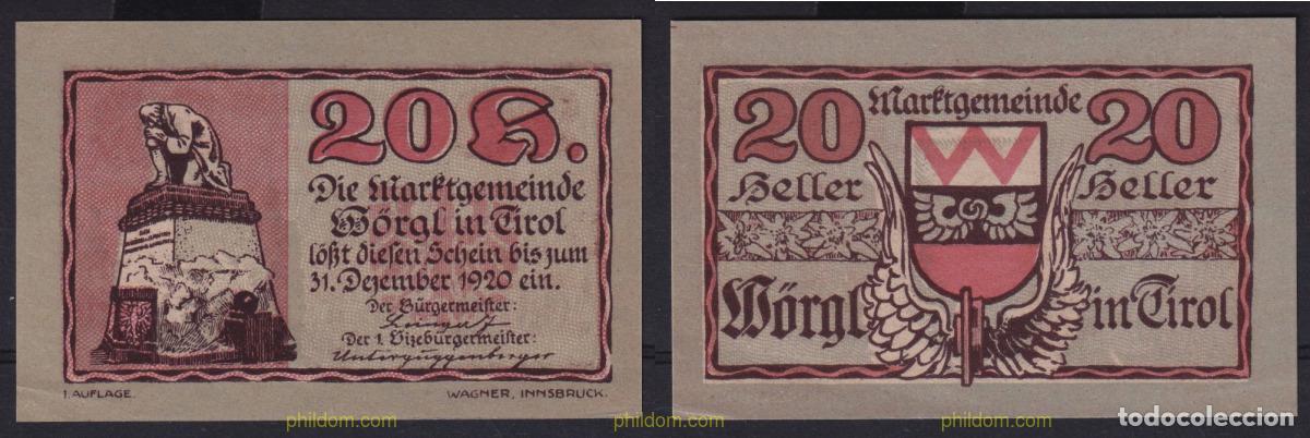 Billetes extranjeros: 7639 AUSTRIA 1920 AUSTRIA 20 HELLERS 1920 TIROL