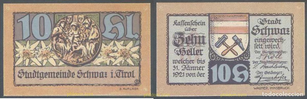 Notas Internacionais: 7788 AUSTRIA 1921 AUSTRIA 10 HELLER 1921 SCHMAZ IN TIROL