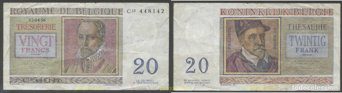 Notas Internacionais: 7889 BELGICA 1956 BELGIQUE 20 FRANCS 1956