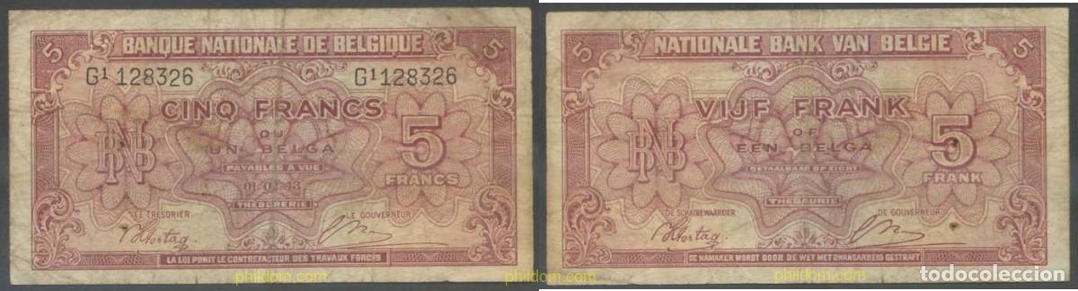 Banconote internazionali: 7893 BELGICA 1943 BELGIQUE BELGIUM 5 FRANCS 1943