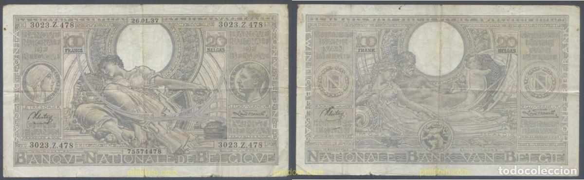 Banconote internazionali: 7892 BELGICA 1937 BELGIQUE 100 FRANCS-20 BELGAS 1937