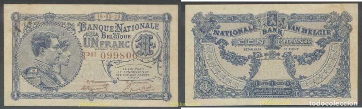 Banconote internazionali: 7899 BELGICA 1920 BELGIQUE BELGIEN BELGIUM 1 FRANC 1920