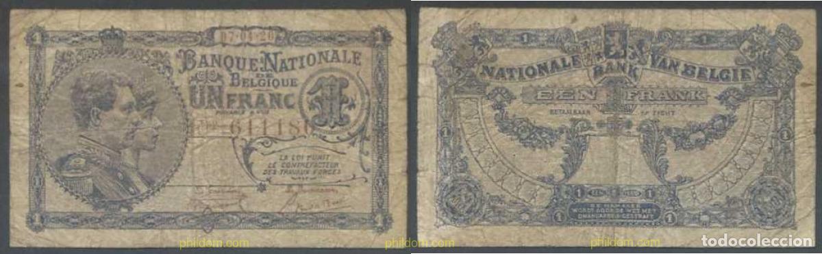 Banconote internazionali: 7900 BELGICA 1920 BELGIQUE BELGIEN BELGIUM 1 FRANC 1920
