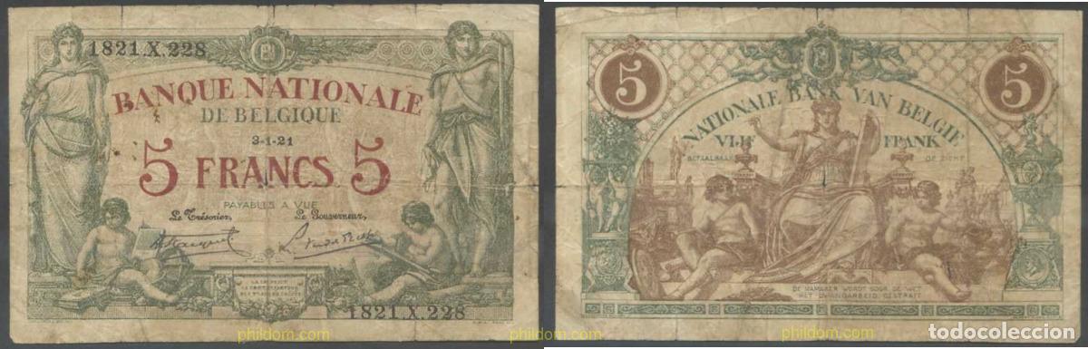 Banconote internazionali: 7916 BELGICA 1921 BELGIQUE BELGIUM 5 FRANCS 1921