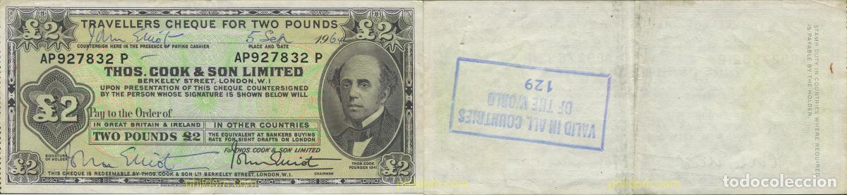 Billetes extranjeros: 8114 GRAN BRETA&Ntilde;A 1964 CHEQUE THOS.COOK & SON LIMITED 2 POUNDS 1964