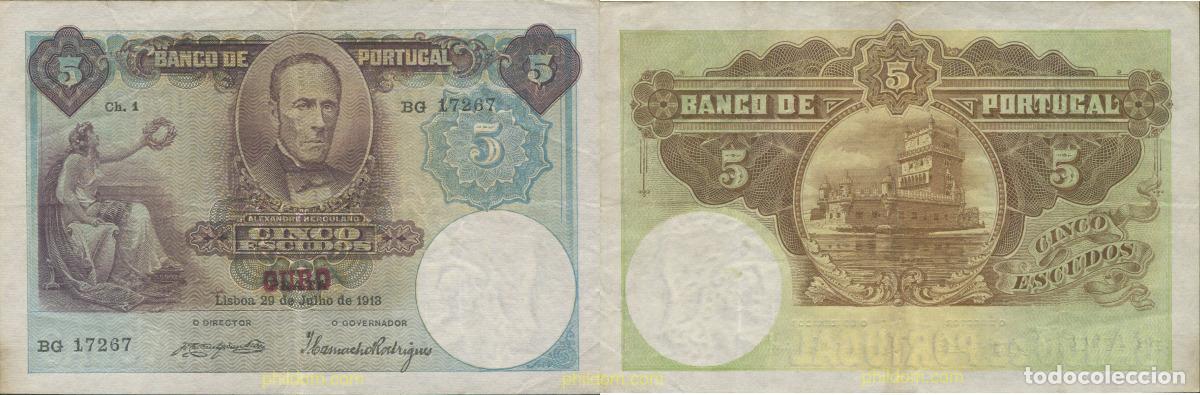 Billetes extranjeros: 8135 PORTUGAL 1913 5 ESCUDOS - CHAPA 1 - ALEXANDRE HERCULANO 1913