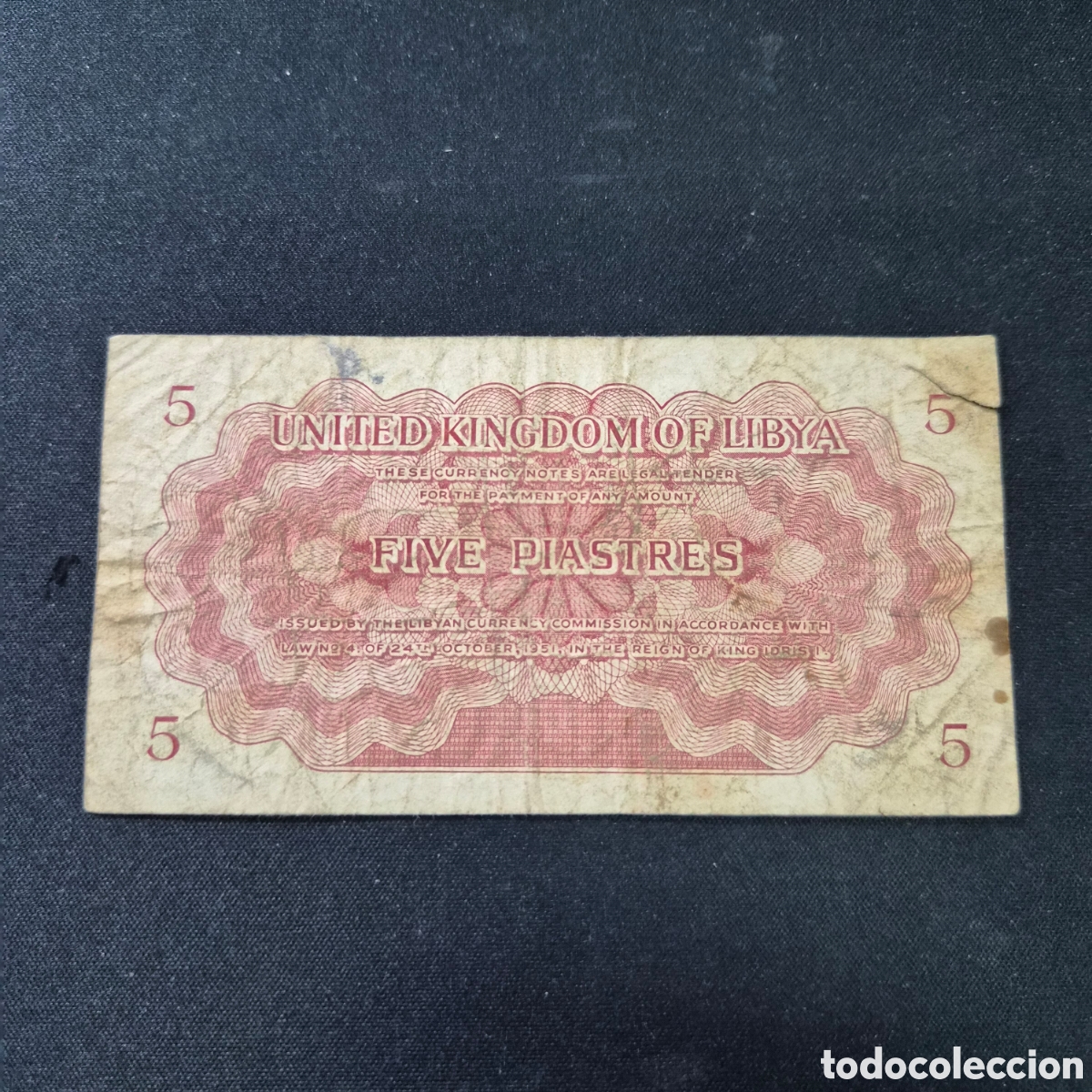 Billetes extranjeros: Billete de 5 Piastras de Libia - Foto 2