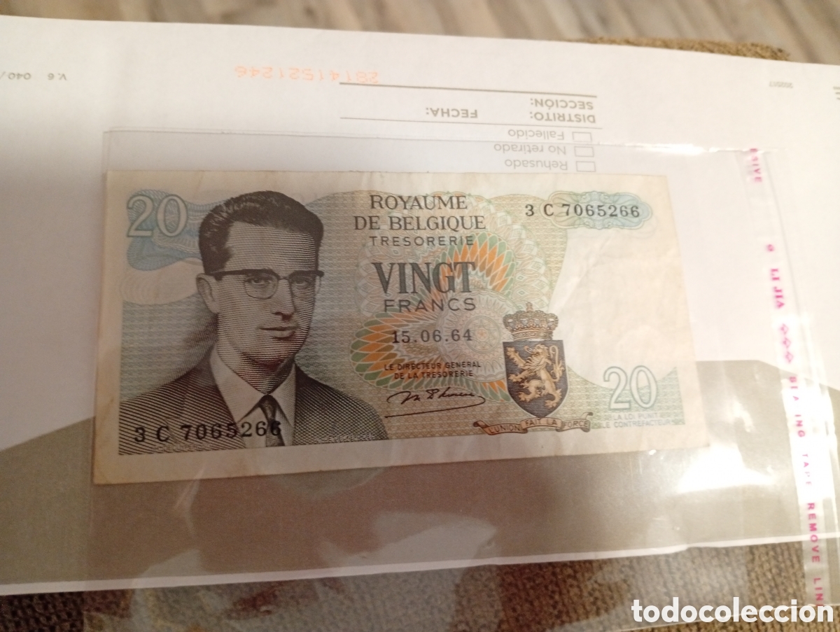 Billetes extranjeros: Billete 20 francos B&eacute;lgica perfecto estado
