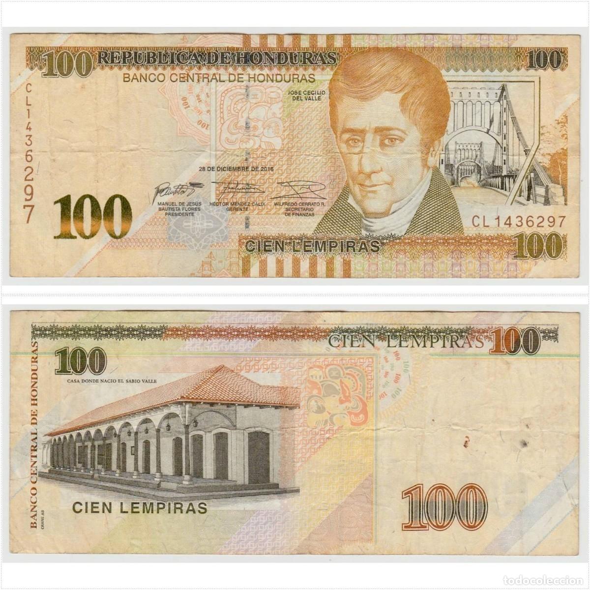 Billetes extranjeros: Honduras 100 Lempiras 2016 Circulado (el billete de la foto)