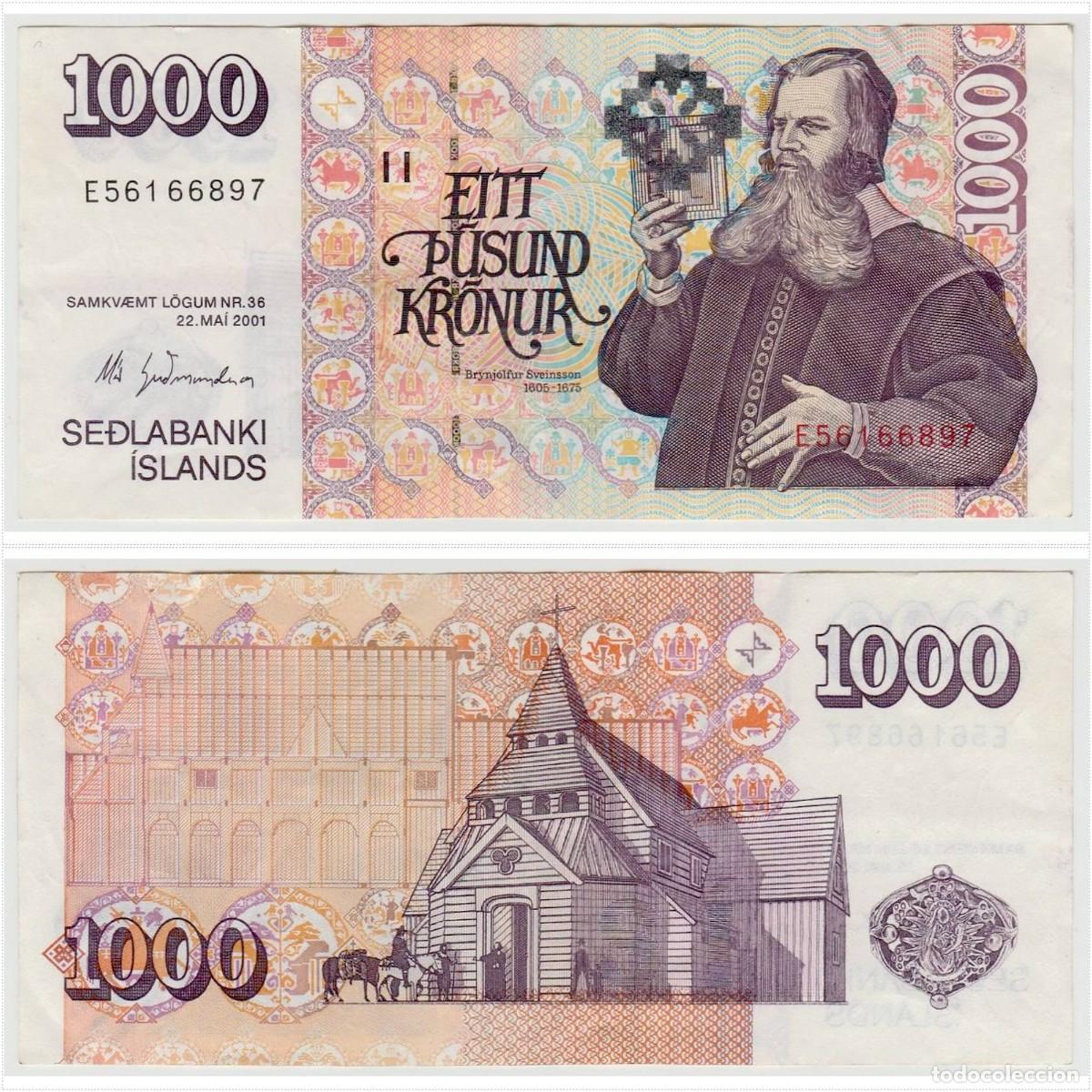 Billetes extranjeros: Islandia 1000 Coronas 2001 n/s E56166897 Circulado (el billete de la foto)