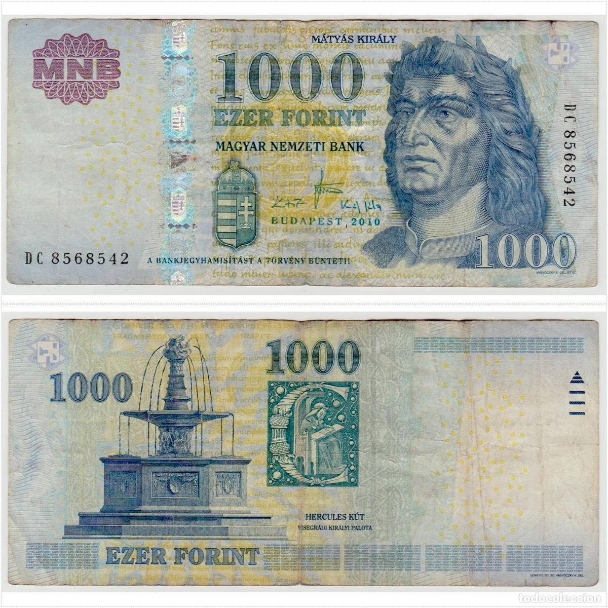 Billetes extranjeros: Hungr&iacute;a 1000 Florines 2010 n/s DC8568542 Circulado (el billete de la foto)