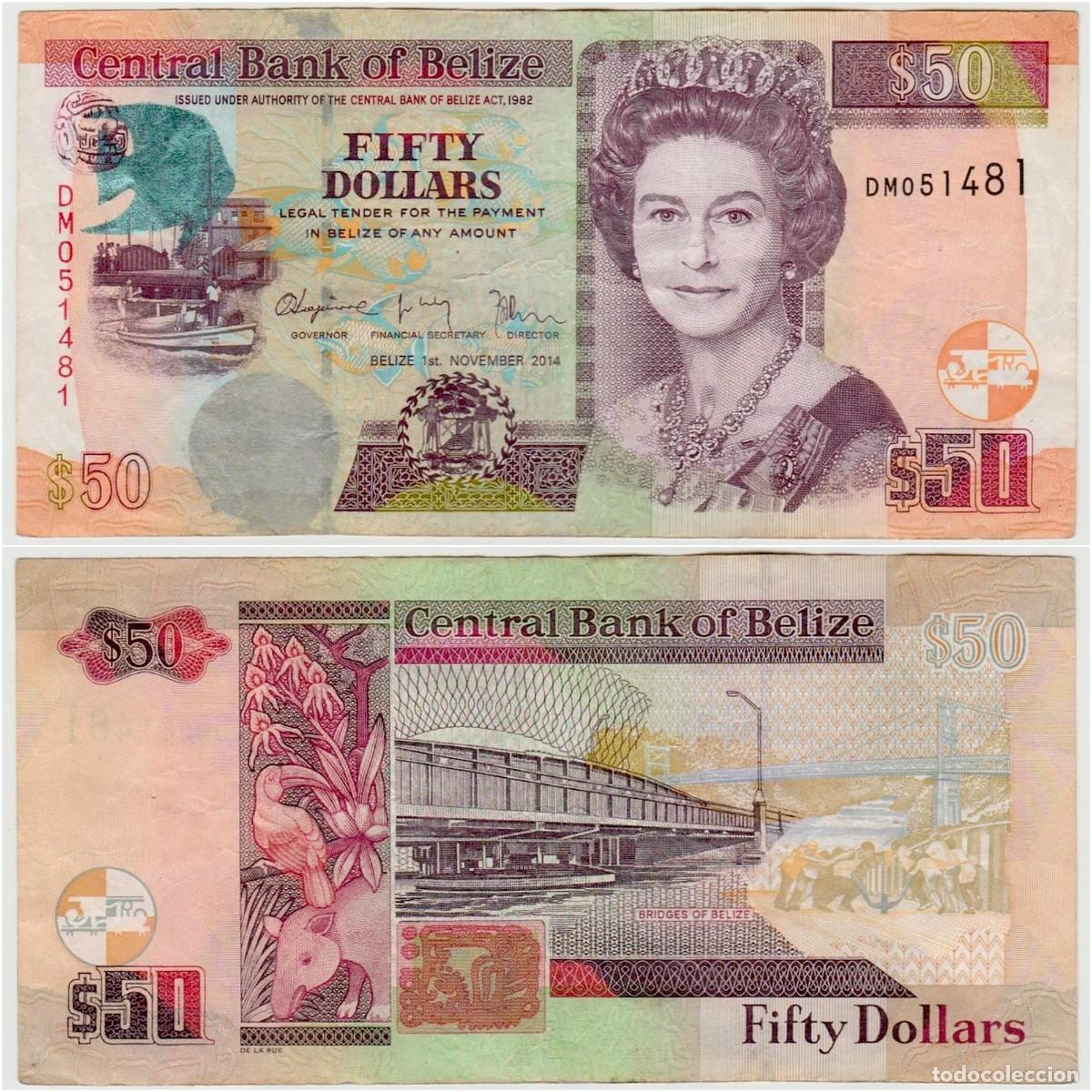 Billetes extranjeros: Belize 50 D&oacute;lares 2014 n/s DM051481 Circulado (el billete de la foto)