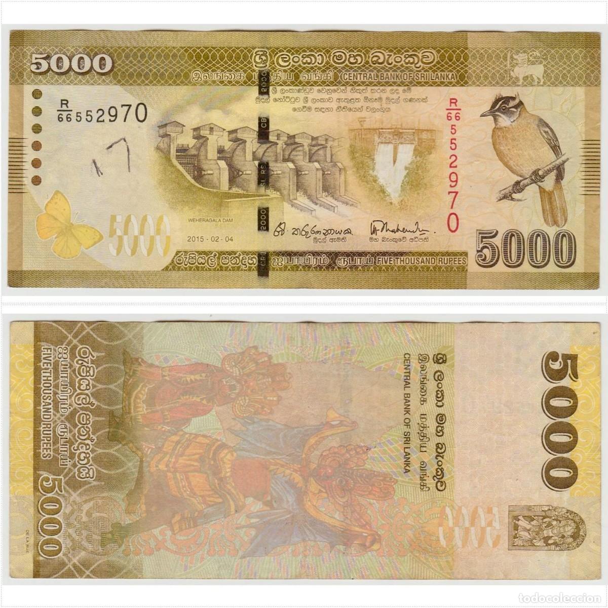 Billetes extranjeros: Sri Lanka 5000 Rupias 2015 n/s 552970 Circulado (el billete de la foto)