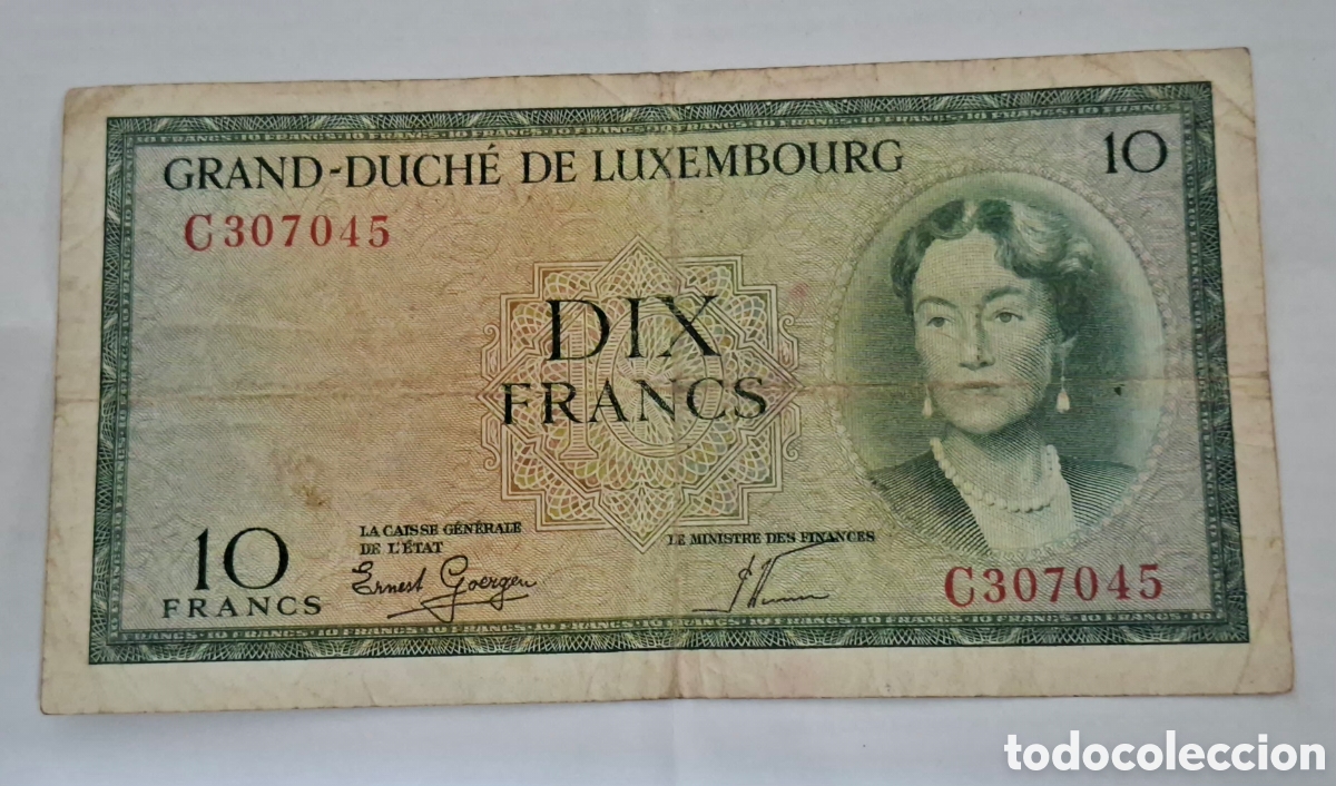 Billetes extranjeros: Billete Luxemburgo,1.954, 10 Francos,BC+