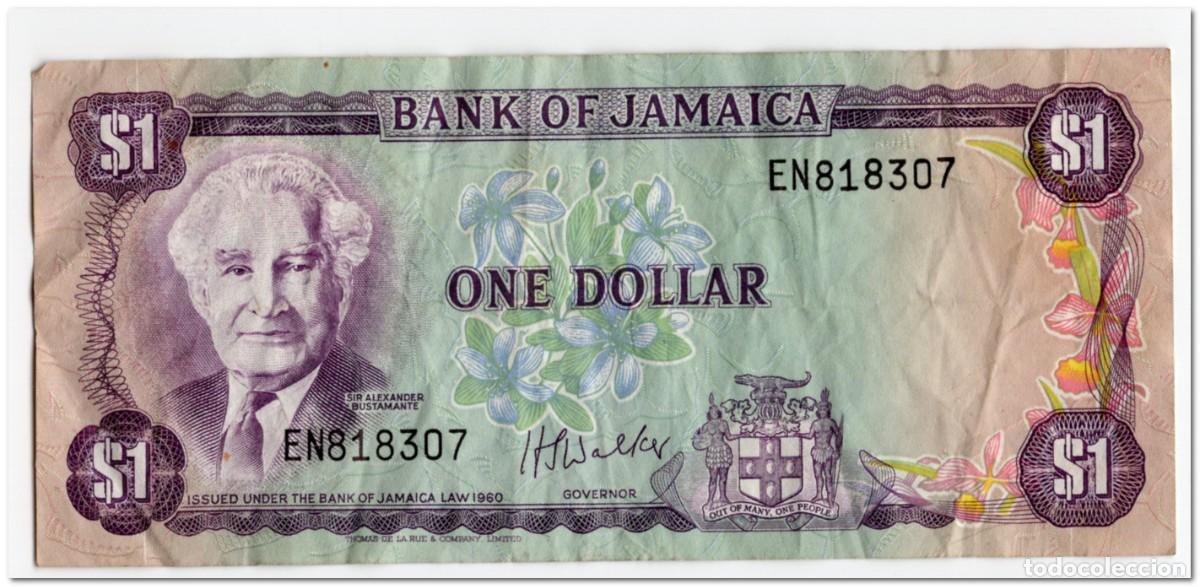 Billetes extranjeros: JAMAICA,1 DOLLAR,1960 (1976)P.59b,CIRCULATED